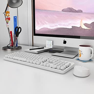 Wireless Keyboard Mouse Combo, 104 Keys Cute White Keyboard with Number Pad & Mouse for Windows, Computer, PC, Notebook, Laptop (White) - Image 8