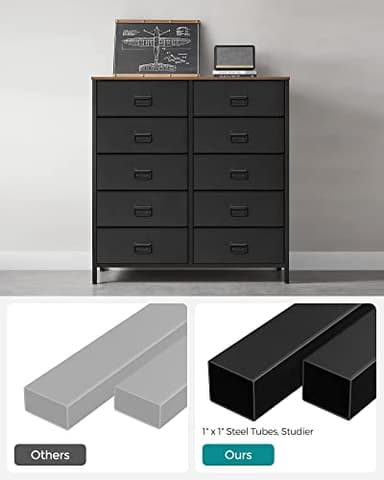SONGMICS Dresser for Bedroom, Fabric Dresser with 10 Drawers, Storage Organizer Unit with Fabric Drawers, Chest of Drawers, Steel Frame, for Living Room, Entryway, Rustic Brown and Black ULTS225B01 - Image 5