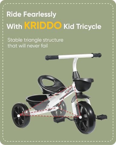 KRIDDO Kids Tricycles for 2-4 Year Olds, Toddler Trike Gift for 24 Months to 4 Years, White - Image 6