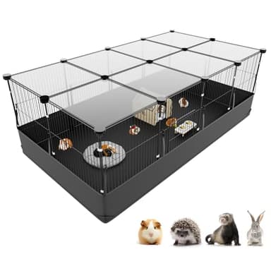 Tresbro Guinea Pig Cage with Top Cover & 12 Panels, Triple Fixing Measures Small Animal Playpen with Waterproof PVC Liner & One-Motion Hooks, 48 x 24 x 16 C&C Grids Cage for Bunny, Hedgehog, Hamster - Image 1