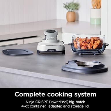 Ninja Crispi 3-in-1 Portable Cooking System-1500W Compact Air Fryer, 4 QT Borosilicate Glass, Lid, Crisper Plate, Oil-Free Frying, Easy Storage, Cook, Serve & Store -White (Renewed) - Image 3