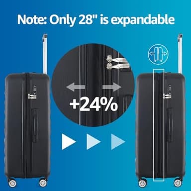 Luggage Set with Spinner Wheels and TSA Lock, 3 Pieces Expandable Hardside Suitcase for Travel, Hardshell Luggage Sets, 20", 24", 28", Black - Image 5