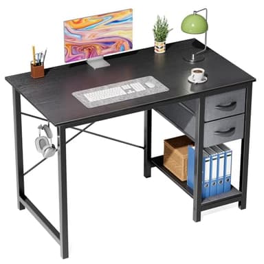 SMUG Computer Desk with Storage Drawers, Small Office Desk Modern Simple Study Writing Table for Home Bedroom, Spacious 40X24 Desktop with 2-Tier Drawer, Black - Image 1