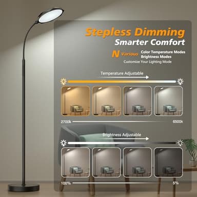 Floor Lamp, 18W Bright LED Floor Lamps for Living Room with Diamond-Surface, Stepless Adjustable Colors & Dimmer Standing Lamp with Timer, Remote & Touch Control, Reading Lights for Bedroom, Office - Image 2