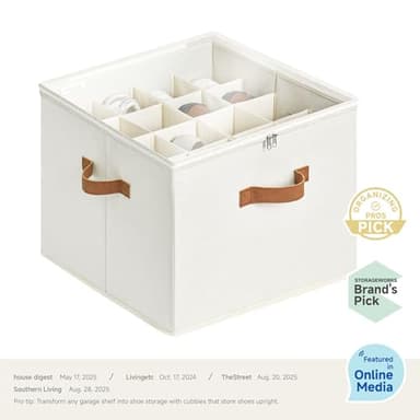 StorageWorks Shoe Organizer for Closet, Fits up to 16 Pairs, Shoe Cubby Storage Containers with Adjustable Dividers and Clear Cover, Beige - Image 4