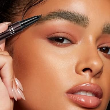 Pudaier 2-in-1 Curved Eyebrow Pen & Eyeliner with 10Pcs Brow Stencils, Microblading Eyebrow Pencil, Waterproof & Long Lasting, Truffle - Image 5