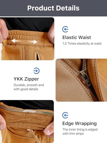 FREE SOLDIER Men's Outdoor Softshell Fleece Lined Cargo Pants Snow Ski Hiking Pants with Belt(Orange 38W x 32L) - Image 6