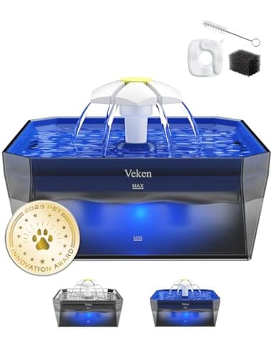 Veken Award-Winning Small Pet-Friendly Cat Water Fountain with Quiet Pump, Easy to Clean & Assemble, 50oz Mini Pet Water Dispenser Gifts for Christmas, Cats, Dogs and Small Animals, Blue - Image 1