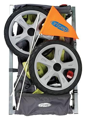 Instep Sync Single Seat Bike Child Trailer, Max Weight 40 lbs., 5-Point Harness, Folding Frame, Quick Release Wheels, Easy Storage, Bug Screen & Weather Shield, Green/Grey - Image 4