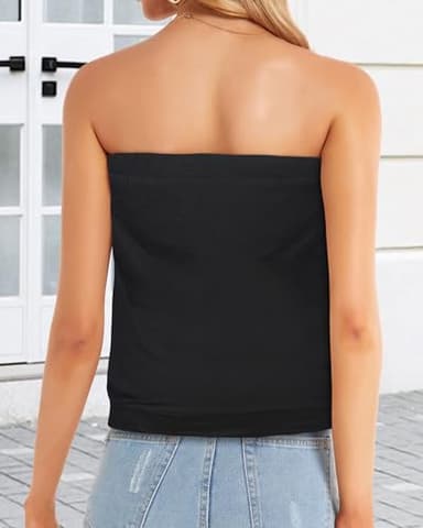 CHICGAL Women's Off The Shoulder Tops Summer Casual Bandeau Tank Casual Strapless Tube Blouse Shirts (Black,2XL) - Image 4