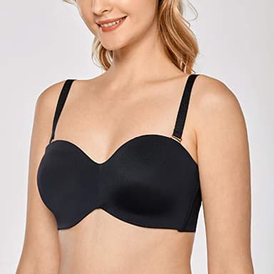 DELIMIRA Women's Strapless Bra Unlined Underwire Minimizer Plus Size Support Black 40DD - Image 3