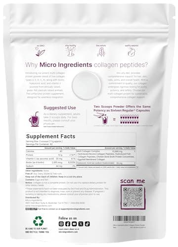 Micro Ingredients Multi Collagen Peptides Powder, 2lb | Type I, II, III, V, X + Biotin, Vitamin C & Hyaluronic Acid | Unflavored | Supports Hair, Skin & Joint Health | Keto, Non-GMO - Image 2