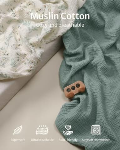 Blissful Diary Muslin Changing Pad Cover for Girls Boys, Ultra Soft Breathable Cotton, Baby Diaper Change Table Pad Covers, 2Pack (Roman Green&Leaf) - Image 2