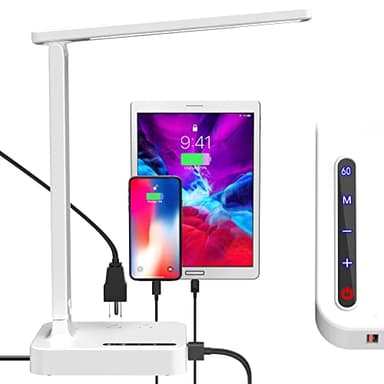 Desk Lamps for Home Office,Modern LED Desk Lamp for Dorm with 3 USB Charging Port 2 AC Power Outlets,9 Lighting Mode,Touch/Timer/Eye-Caring Foldable Study Table Lamp,College Dorm Essentials Desk Light - Image 7