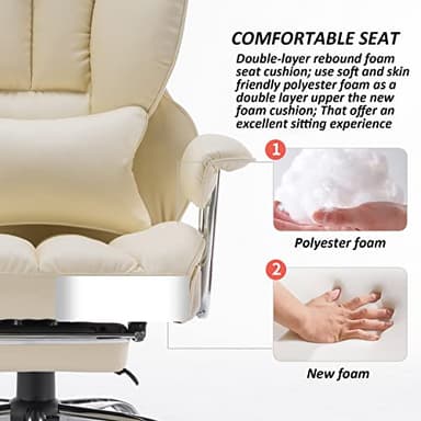 Efomao Desk Office Chair 400LBS, Big and Tall Office Chair, PU Leather Computer Chair, Executive Office Chair with Leg Rest and Lumbar Support, Beige Office Chair - Image 5