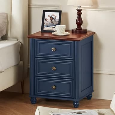 RWYHG 18" Farmhouse Night Stand Set of 2, Blue Wood Nightstand with 3 Drawers, Bedside End Table with Storage and Roman Column, Bed Side Tables Cabinet for Bedroom, Living Room, and Closet - Image 8