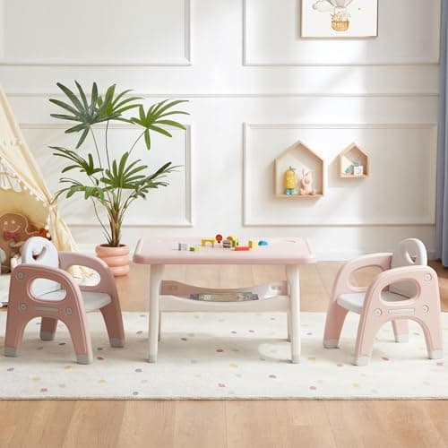 GITAWUSA Kids Table and 2 Chairs Set, Large Built-in Storage, Montessori Toddlers Table and Chairs Set, Kids Activity Table for Drawing Dining Playing, CPSC & ASTM Approved, Pink - Image 1