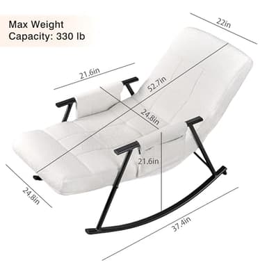 VECELO High Back Nursery Rocking Chair with Foot Rest, Teddy Upholstered Reclining Glider Rocker, Comfy Armchair Padded Seat Removable Side Pockets for Living Room, Bedroom, Balcony, White - Image 2