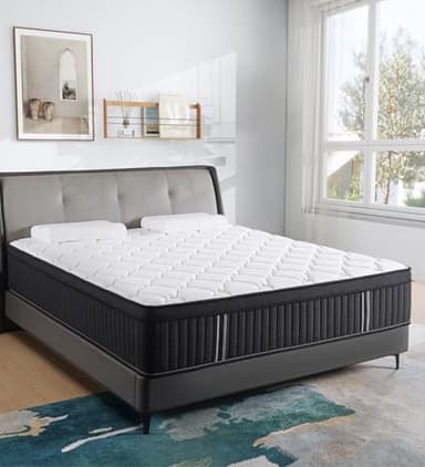 Huyamy Queen Mattresses,14 Inch Queen Size Mattresses in a Box,Memory Foam Hybrid White & Black Mattress with Provide Support and Improve Sleep,Pressure Relief,Medium Firm - Image 4