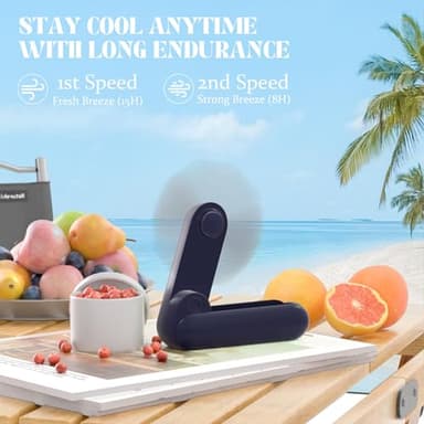 Portable Handheld Fan, 2 IN 1 Mini Hand Fan, Battery Operated [8-15 Working Hours], USB Rechargeable Personal Foldable Fan for Indoor, Small Pocket Fans Travel Essentials for Outdoor (Blue) - Image 5