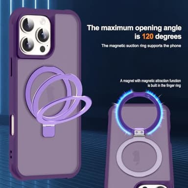 SKYLMW Compatible with iPhone 16 Pro Case with Invisible Magnetic O-Ring Stand Military-Grade Translucent Case for iPhone 16 Pro 6.3" [Compatible with Mag-Safe][Great Grip Feeling], Purple - Image 9