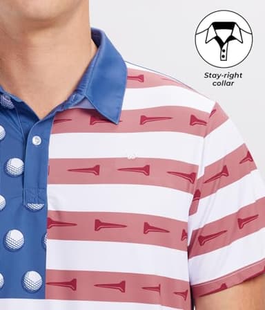 Tipsy Elves Men's Golf Polo Shirt - Athletic Fit Performance 4-Way Stretch Moisture Wicking, Red White Blue U-S-Ace, Medium - Golf Shirts for Men - Image 4