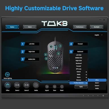 TMKB Falcon M1SE Ultralight Honeycomb Gaming Mouse, High-Precision 12800DPI Optical Sensor, 6 Programmable Buttons, Customizable RGB, Drag-Free Paracord, Ergonomic Wired Gaming Mouse - Matte Black - Image 7