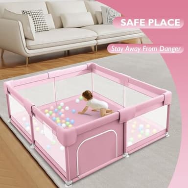 Baby Playpen for Babies and Toddlers with Mat Baby Fence Play Yards for Indoor & Outdoor with Breathable Mesh Anti-Fall (Pink - Image 7