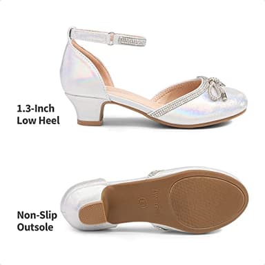 DREAM PAIRS Girls Dress Shoes Closed Toe Low Heels Ankle Strap Pumps for Toddler Little Big Kid Flower Party Wedding Princess,Size 5 Big Kid,Silver,SDFL2318K - Image 6