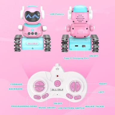 ALLCELE LED RC Robot Toys for Girls with Walkie Talkie, Programming, Music, Demo and LED Function, Remote Control Robot Toy, Gift for Girls 3-8 Years Old Blue Pink - Image 8