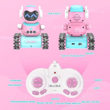 ALLCELE LED RC Robot Toys for Girls with Walkie Talkie, Programming, Music, Demo and LED Function, Remote Control Robot Toy, Gift for Girls 3-8 Years Old Blue Pink - Image 7