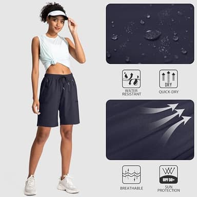 SANTINY Women's 5''/ 7''/9'' Hiking Cargo Shorts Quick Dry Lightweight Summer Shorts for Women Athletic Golf Zipper Pockets(Navy_XL) - Image 5
