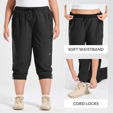 baleaf Plus Size Pants for Women Hiking Cargo Water Resistant UPF 50+ Cargo Joggers Zipper Pockets Black 4XL - Image 6