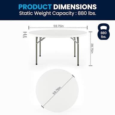 Flash Furniture 5' Round All-Occasion Plastic Folding Event Table for Parties and Trade Shows, Folding Banquet Table for Indoor/Outdoor Events, White - Image 2