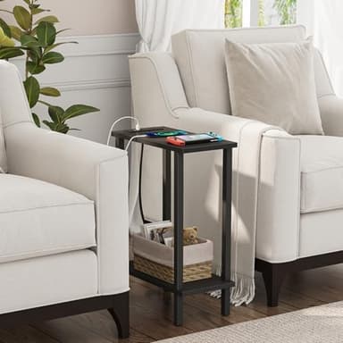 TUTOTAK Small End Table with Charging Station, Narrow Side Table with USB Ports and Outlets, Skinny Sofa Table, Slim Nightstand, Living Room, Bed Room, Black TB01BK060 - Image 4