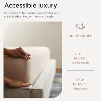 Threadmill Egyptian Cotton Queen Sheet Set | 100% Certified Egyptian Cotton Bed Sheets for Queen Size Bed | Queen Bed Sheets Set with Snug Fit 16" Deep Pocket | Soft Cooling Sateen Bedding Set | Beige - Image 5