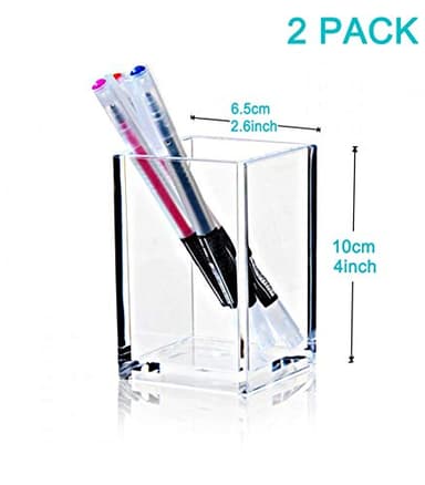 2 Pack Clear Acrylic Pencil Pen Holder Cup,Desk Accessories Holder,Makeup Brush Storage Organizer,Modern Design Desktop Stationery Organizer for Office School Home Supplies,2.6x 2.6x 4 inches - Image 5