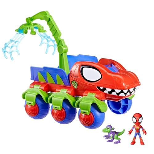 Spidey and his Amazing Friends Marvel Dino-Webs Crawler Toy Car Playset, Spider-Man & Goblin Raptor 4-Inch Action Figures, Kids Ages 3 & Up - Image 1