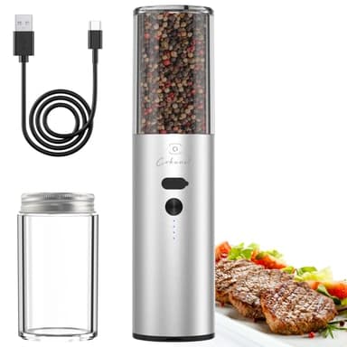 COKUNST Newly Upgraded Electric Salt or Pepper Grinder, USB Rechargeable Grinder with 6.26Oz Lagre Capactiy Visual Silo & Suction Dust Cover, Automatic Mill Pepper Shaker - Image 1