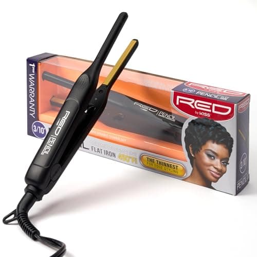 RED by KISS 0.3 Inch Pencil Flat Iron with Ceramic Tourmaline, Hair Straightener for Thin and Short Hair Edge Styling, Even Heat Distribution with Fast Heat Up 450° F Max Temperature, Black - Image 1