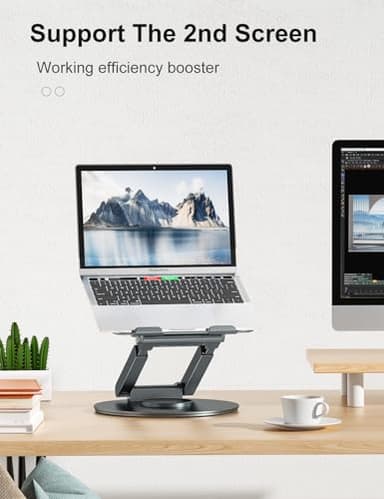 tounee Telescopic Laptop Stand for Desk with 360° Swivel Base, Sit to Stand, Height Adjustable, Portable Riser Holder for Good Posture, Compatible with MacBook Pro, All Laptops 10-17"-Gray - Image 7