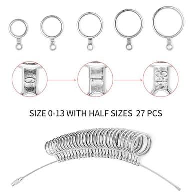 Hudinsun 4 PCS Ring Sizer Measuring Tool Kit, Ring Mandrel Measurer, 2 PCS Finger Size Tape 1-17 USA Rings Size, 27 PCS Stainless Steel Measuring Ring Tool, US Ring Size 0-13 with Half Size - Image 5