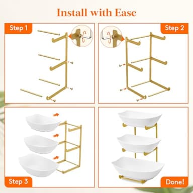 Lifewit Plastic Fruit Bowl Basket for Kitchen Countertop, 3 Tier Fruit Holder with Gold Metal Stand, Serving Tray for Food, Vegetable, Cake, Dessert in Party - Image 5