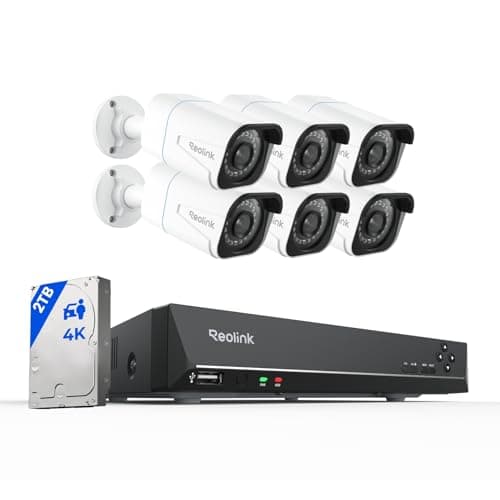 REOLINK 8CH 4K Security Camera System, 6pcs H.265 Bullet Wired PoE Cameras for Home Security Outdoors, Smart Person Vehicle Detection, 8CH NVR Recorder with 2TB HDD for 24-7 Recording, RLK8-800B6 - Image 1