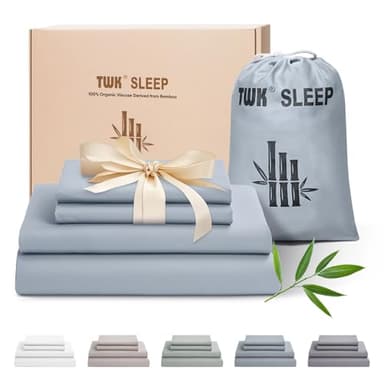 TWK Luxury Sheet Set, Genuine 100% Organic Viscose Derived from Bamboo, Cooling & Breathable, Silky Soft, Bedding Sheets & Pillowcases (Sterling Blue, King) - Image 1