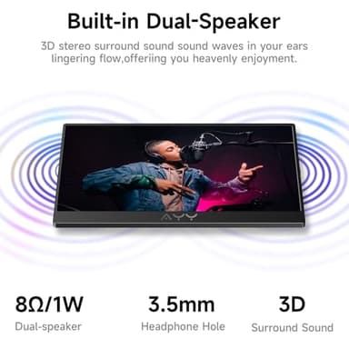 AYY Portable Monitor for Laptop 15 Inch, FHD 1080P USB-C HDMI Travel Monitor External for Computer, Second Display HDR IPS Gaming Monitor Extender for PC MAC Phone PS4/5 Xbox Switch, Built-in Speakers - Image 6