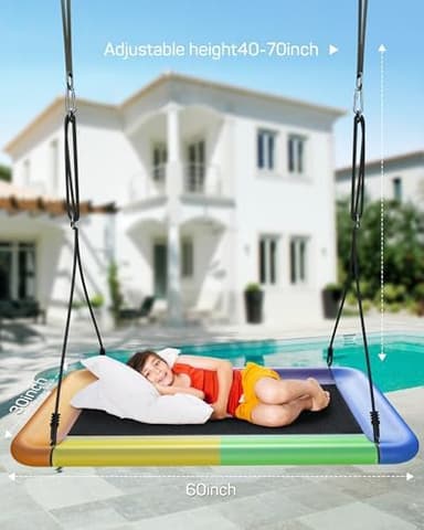 Tree Swing for Kids and Adults, 60" Waterproof Rectangle Platform Swing, 700lbs Heavy Duty with Adjustable Straps, Rainbow - Image 5