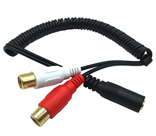 Qaoquda 3.5mm to 2RCA Audio Y Cable, 2.6FT Coiled AUX Stereo Splitter Spiral Spring Adapter Cable for DVD, TV/HDTV, VCR, CD Players - Image 1