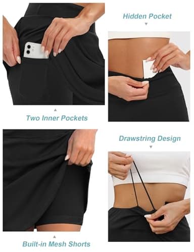 LouKeith 19" Knee Length Skorts Skirts for Women Tennis Skirts Athletic Golf Skorts Casual Workout Skirt with Shorts Pockets Black L - Image 4