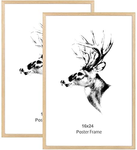 Yaetm 16x24 Picture Frame Set of 2, Natural Solid Oak Wood Poster Frame 16x24 for Wall Gallery, Horizontal and Vertical Wall Mount (2 pack, Oak) - Image 1